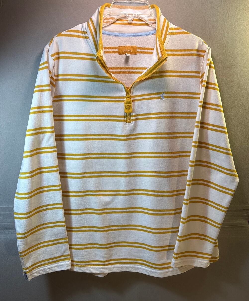 Joules Yellow Striped Quarter Zip Ladies Size 14